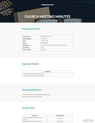 simple church meeting minutes template