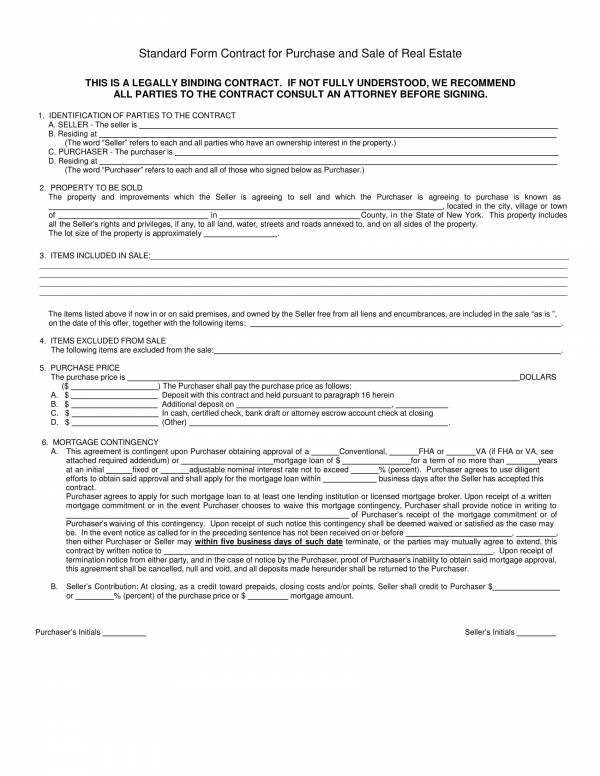 standard form contract for purchase and sale of real estate 1