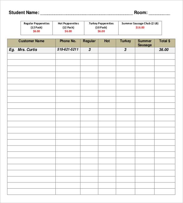 student fundraiser order form template