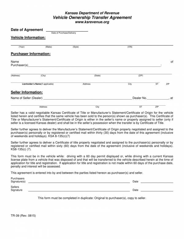 vehicle ownership transfer agreement template 1