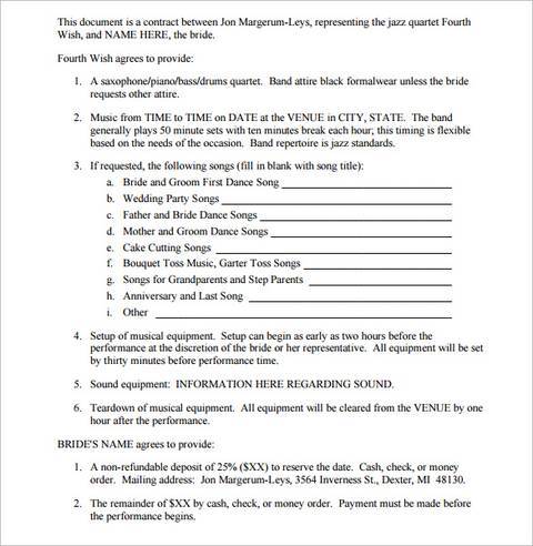 wedding band contract template