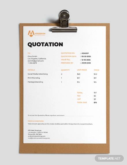 advertising agency quotation template