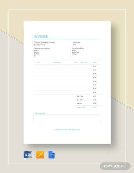 auto repair invoice template