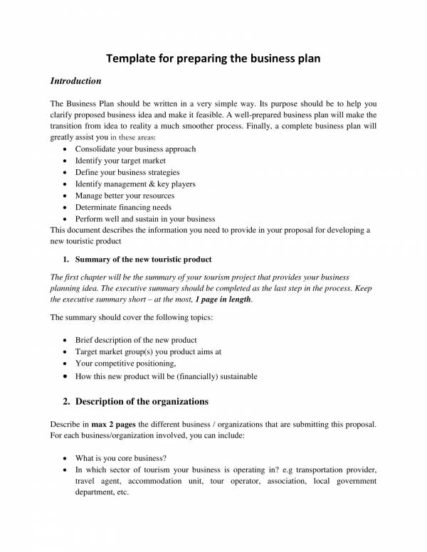 business plan template for tourism 1