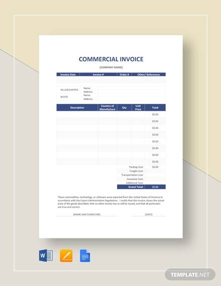 free printable commercial invoice template