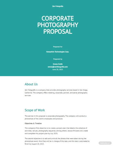 corporate photography proposal template