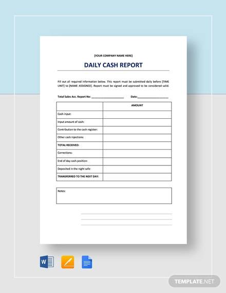 daily cash report template