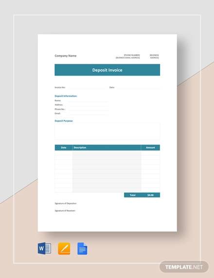 deposit invoice template