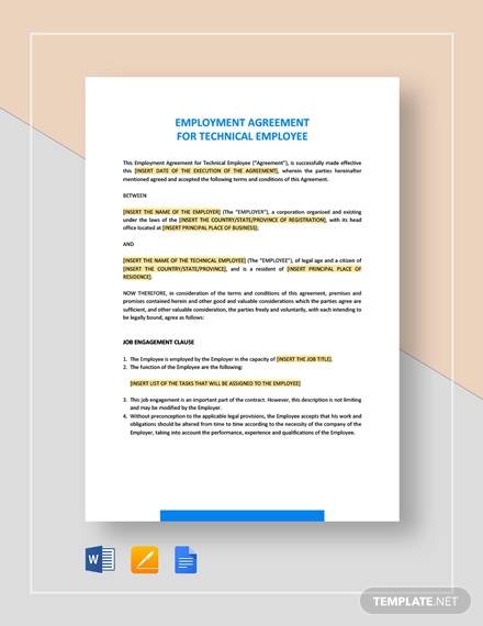 employment agreement for technical employee template