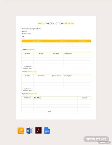 free daily production report template