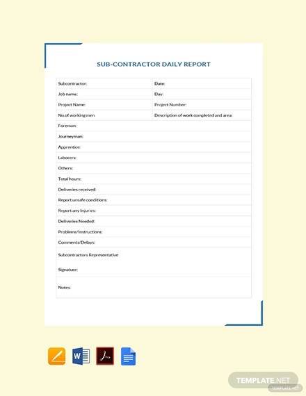 free subcontractor daily report template