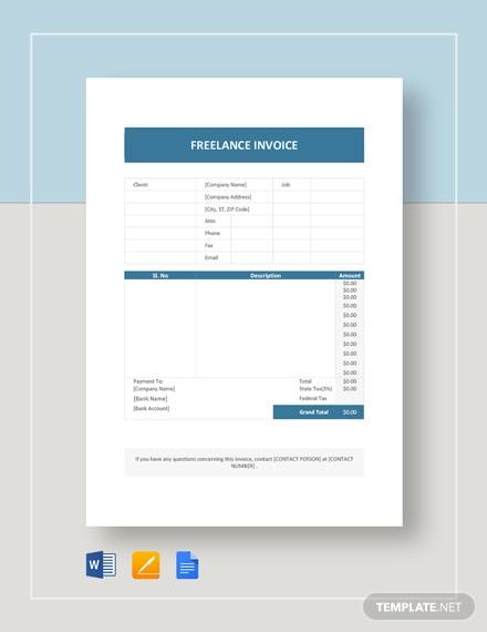 8  Sample Freelance Invoice Templates in PDF MS Word