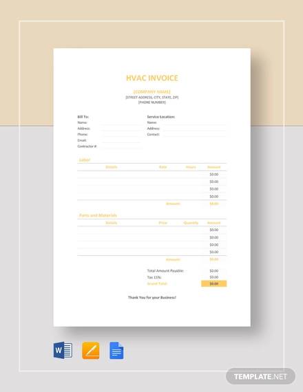 microsoft word hvac invoice template