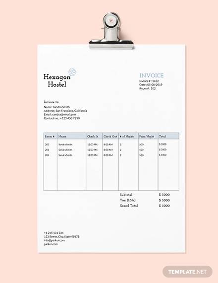 hostel invoice template