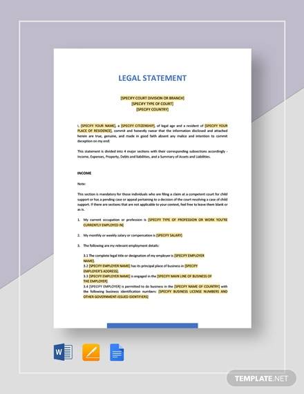 Free Legal Statement Template Printable Templates