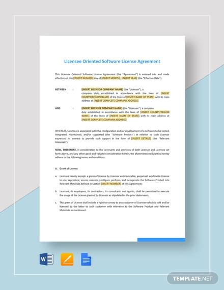 licensee oriented software license agreement template