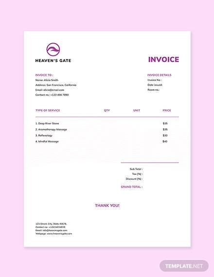 massage invoice template