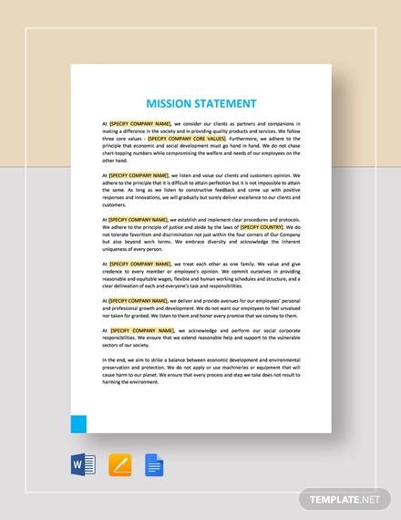 FREE 9+ Sample Mission Statement Templates in PDF | MS Word