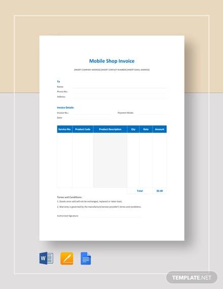 mobile shop invoice template