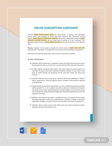 online subscription agreement template