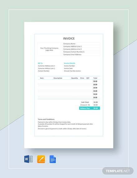 blank plumbing invoice