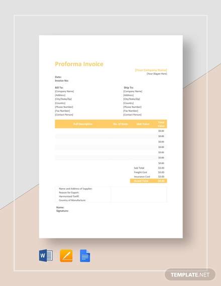 proforma invoice template excel