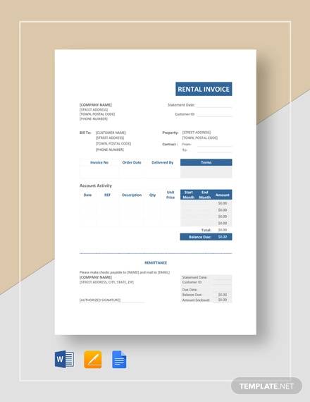 simple invoices format for renting equipment