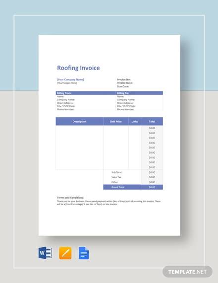 free 5 roofing invoice templates in ms word pdf