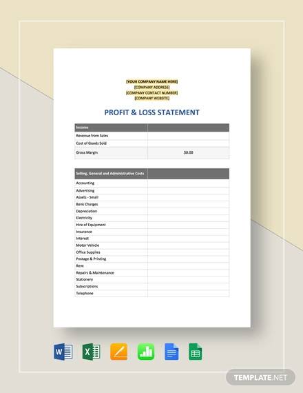 sample profit loss statement template