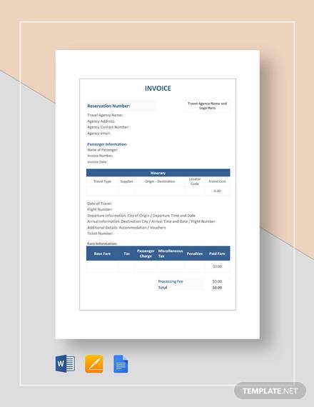 simple travel agency invoice template