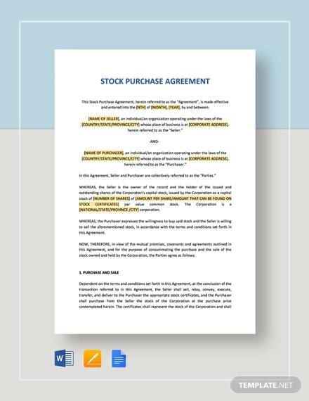 FREE 11  Stock Purchase Agreement Templates in Google Docs MS Word