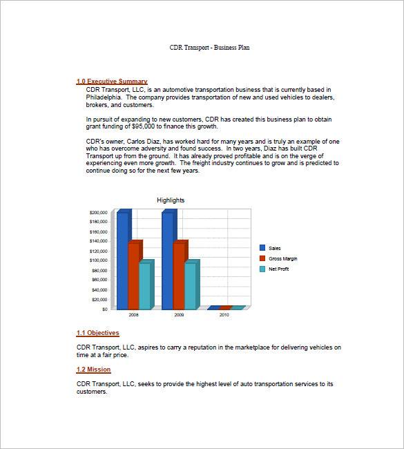 trucking company business plan template