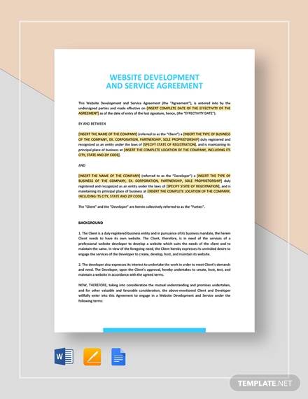 website development and service agreement template