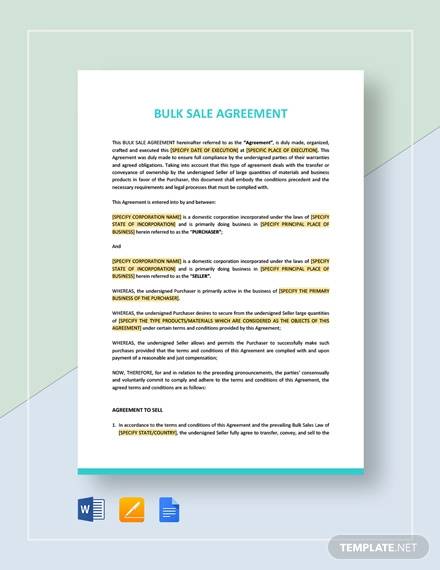 bulk sale agreement template