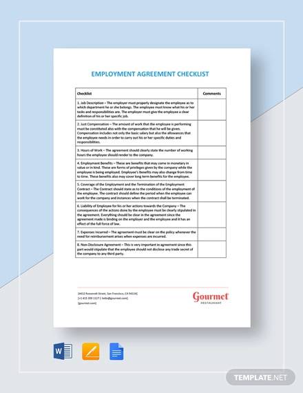 checklist employment agreement template