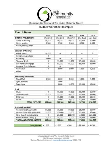 church budget worksheet sample 1