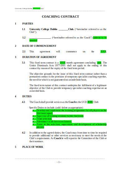 club coaching contract template