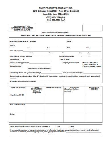 company employment application form