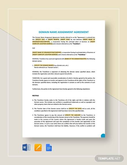 domain name assignment agreement template