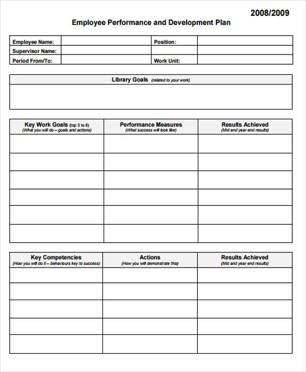 employee performance development plan template