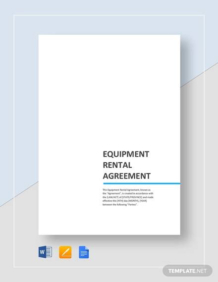 equipment rental agreement template