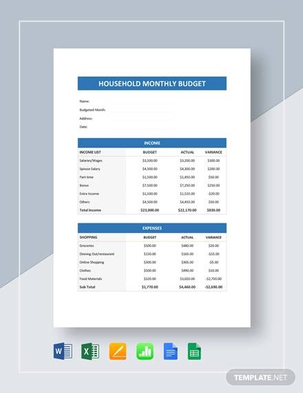 household monthly budget spreadsheet template