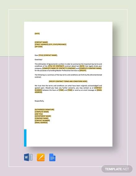 letter of agreement master professional services agreement template