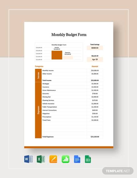 monthly budget form template