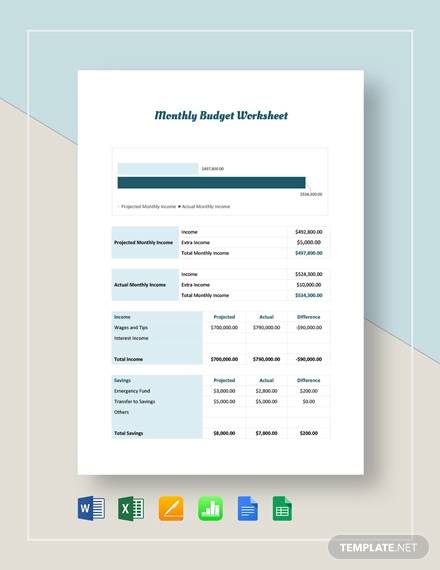 monthly budget sheet template