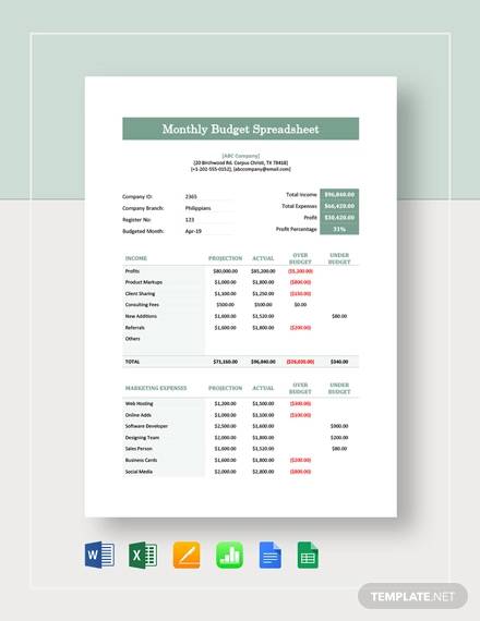 monthly budget spreadsheet template