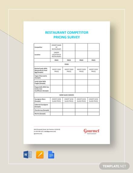 restaurant competitor pricing survey template