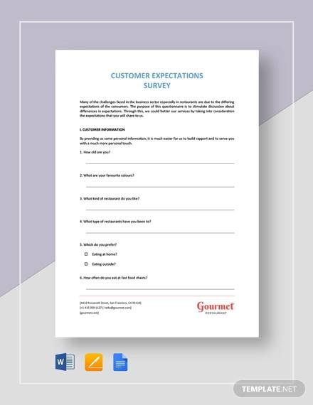 restaurant customer expectation survey template
