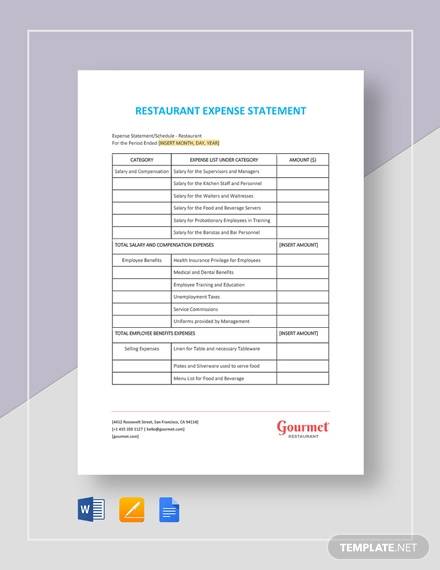 restaurant expense statement template