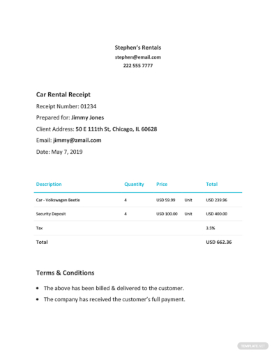 sample car rental receipt template1